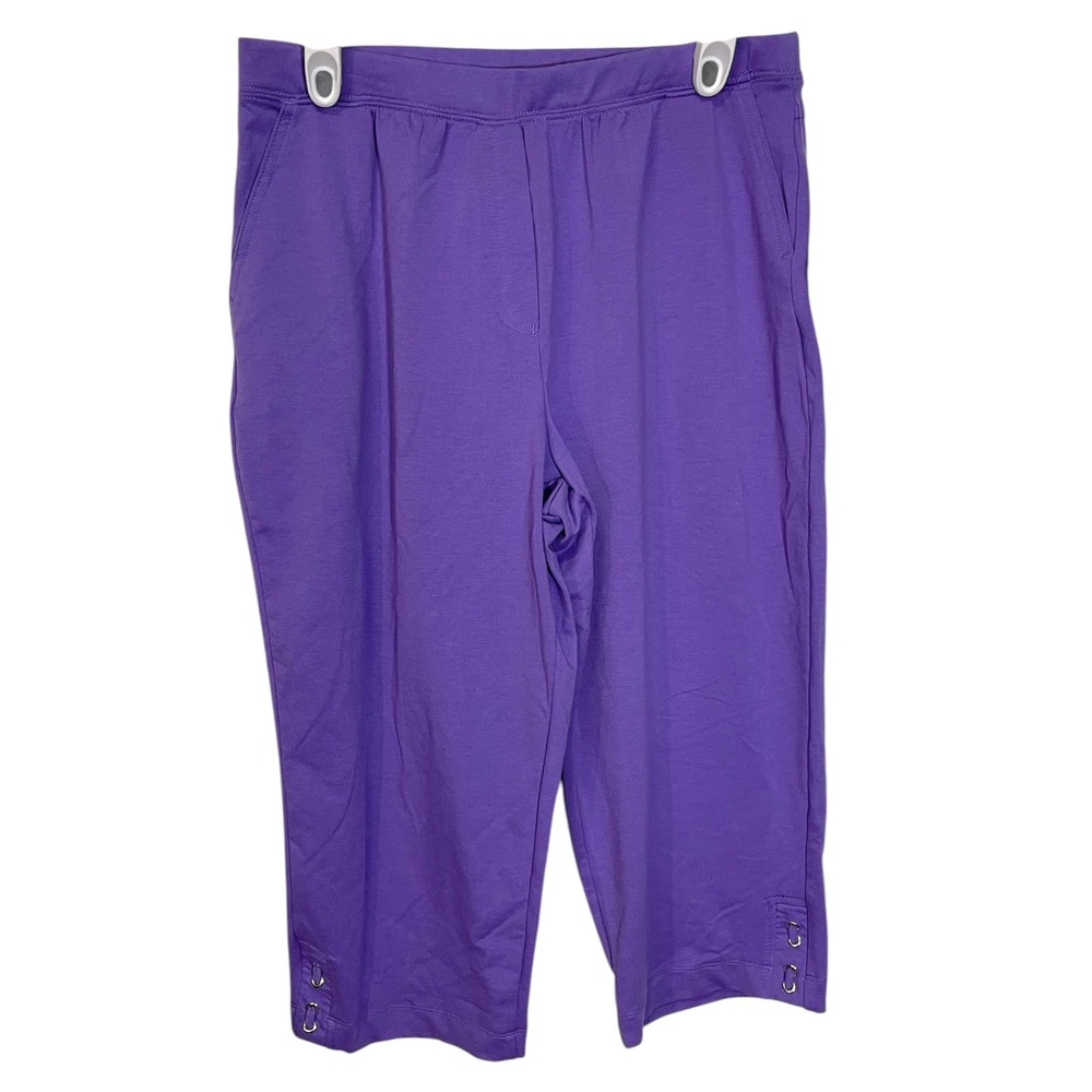 Links M Purple Capri Pants Grommet Hem Elastic Waist Casual Athleisure Comfort